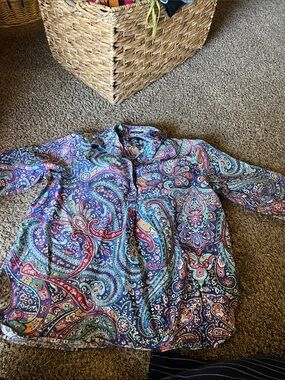 Lands' End Paisley Button-Front Shirt in Blue, Teal, Purple